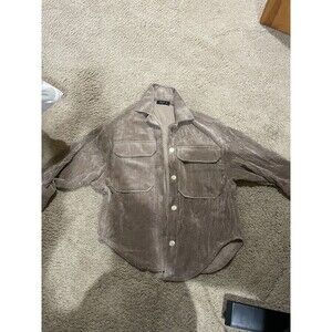 Women's Jumior's Miss Love beige / coffee long sleeve button shirt oversized, S